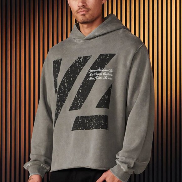 YoungLA Other - YoungLA 568 Icon Washed Hoodie Grey Size Large Distressed Logo Raw Hem
